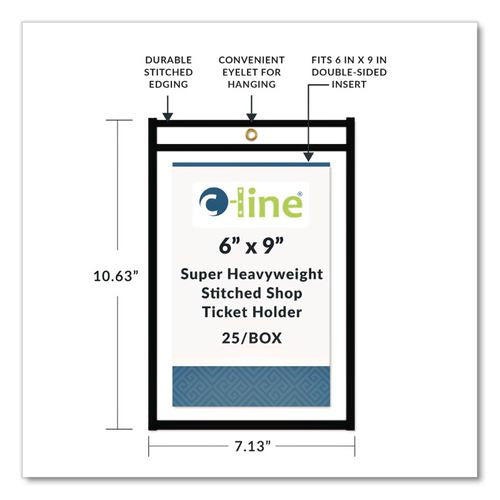 Image of C-Line® 46069 Stitched Shop Ticket Holders, Super Heavy-Duty, Top Load 6 x 9 Insert, Clear Front, Black Border, 25/Box