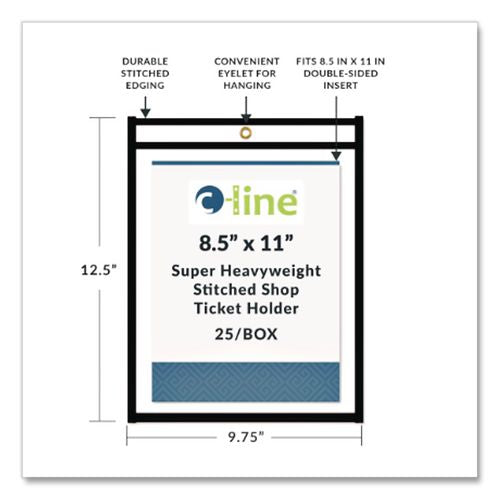 Image of C-Line® 46911 Stitched Shop Ticket Holders, Super Heavy-Duty, Top Load 8.5 x 11 Insert, Clear Front, Black Border, 25/Box