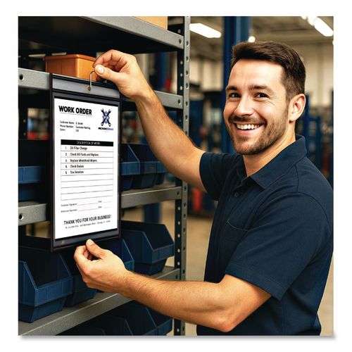 Image of C-Line® 46911 Stitched Shop Ticket Holders, Super Heavy-Duty, Top Load 8.5 x 11 Insert, Clear Front, Black Border, 25/Box