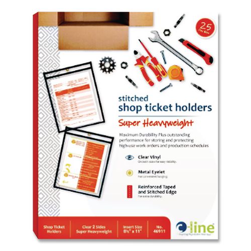 Image of C-Line® 46911 Stitched Shop Ticket Holders, Super Heavy-Duty, Top Load 8.5 x 11 Insert, Clear Front, Black Border, 25/Box