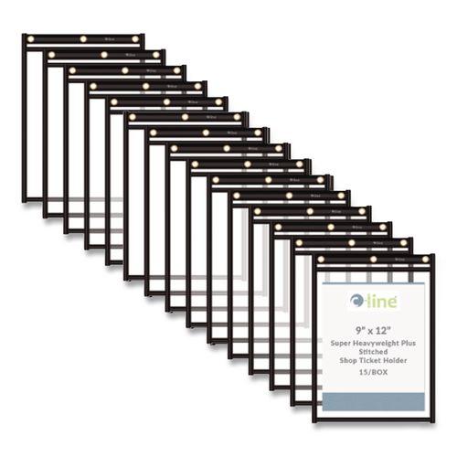 Image of C-Line® 50912 Super Heavyweight Plus Stitched Shop Ticket Holders, Top Load 9 x 12 Insert, Clear Front, Black Border, 15/Box