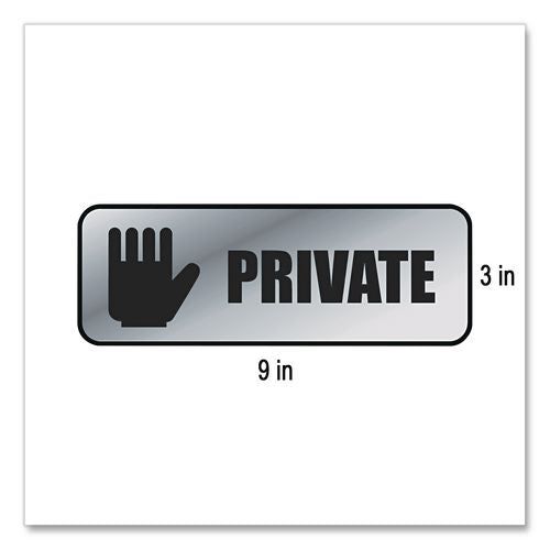 Image of COSCO 098210 Brushed Metal Office Sign, Private, 9 X 3, Silver