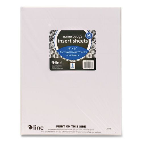 Image of C-Line® 92443 Name Badge Inserts, 4 X 3, White, 60/pack