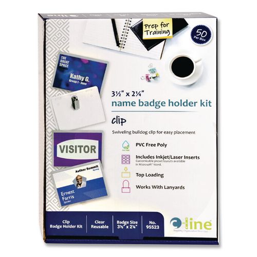 Image of C-Line® 95523 Name Badge Kits, Top Load, 3 1/2 X 2 1/4, Clear, 50/box