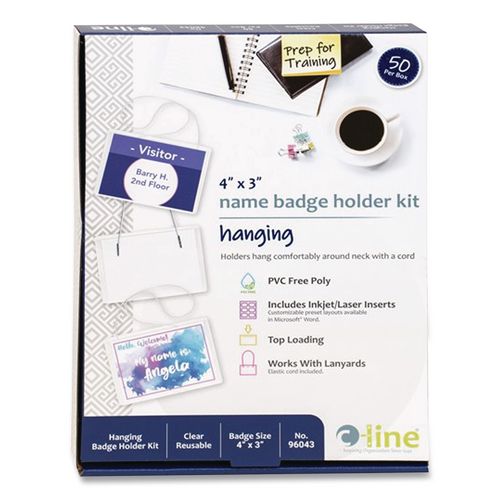 Image of C-Line® 96043 Name Badge Kits, Top Load, 4 X 3, Clear, Elastic Cord, 50/box