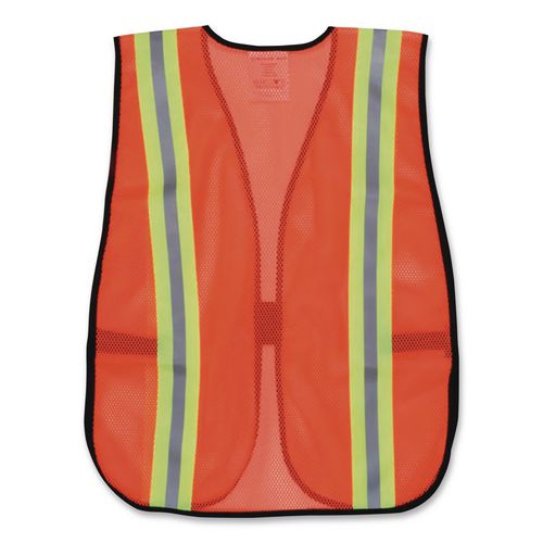Image of MCR Safety V201R Orange Safety Vest, 2" Reflective Strips, Polyester, Side Straps, One Size Fits All, Bright Orange