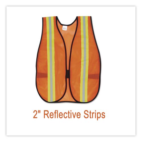 Image of MCR Safety V201R Orange Safety Vest, 2" Reflective Strips, Polyester, Side Straps, One Size Fits All, Bright Orange