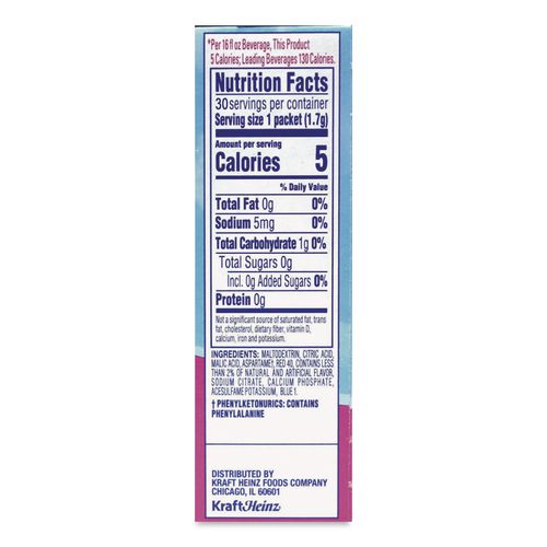 Image of Crystal Light® GEN00798 Flavored Drink Mix, Raspberry Ice, 30 .08oz Packets/box