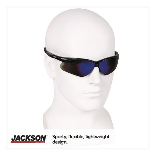 Image of KleenGuard 14481 Nemesis Safety Glasses, Black Half Frame, Mirrored Blue Dual Lens