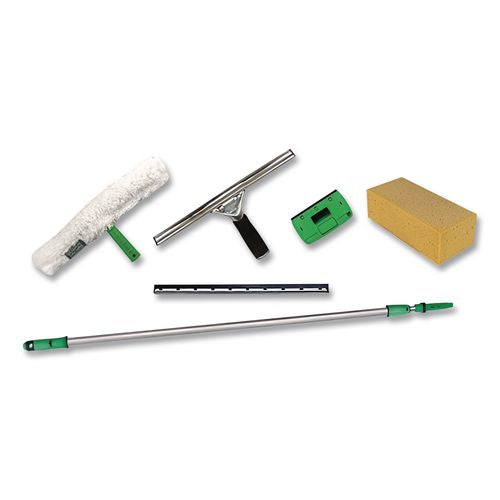 Image of Unger® PWK00 Pro Window Cleaning Kit With 8 Ft Pole, Scrubber, Squeegee, Scraper, Sponge
