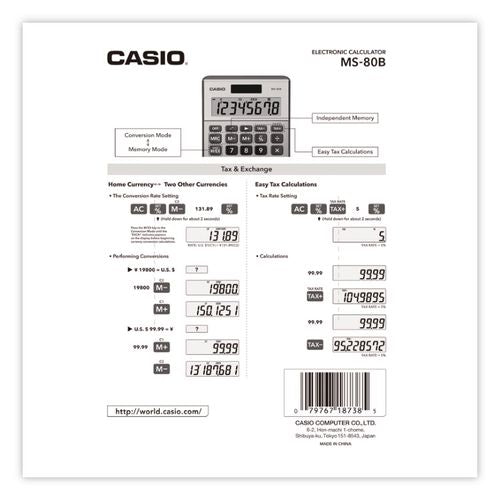 Image of Casio® MS-80B Ms-80b Tax And Currency Calculator, 8-Digit Lcd