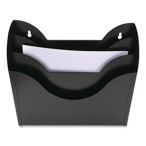 Image of Huron HASZ0184 Three-Compartment Steel Wall Sorter, 3 Sections, Legal/Letter Size, 13" x 3.5" x 11.25", Black