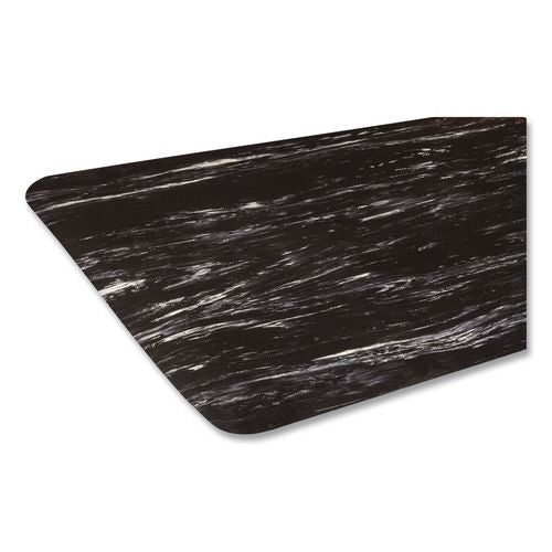 Image of Crown CU 3660BK Cushion-Step Marbleized Rubber Mat, Rectangular, Black Smooth Surface, 36" x 60"