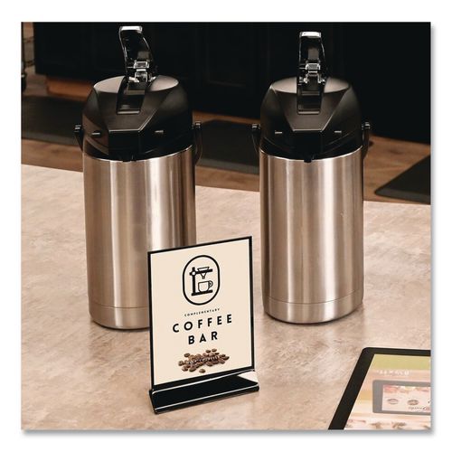 Image of deflecto® 4428 Tabletop Sign and Menu Holder, 4 x 6 Insert, Clear with Black Frame
