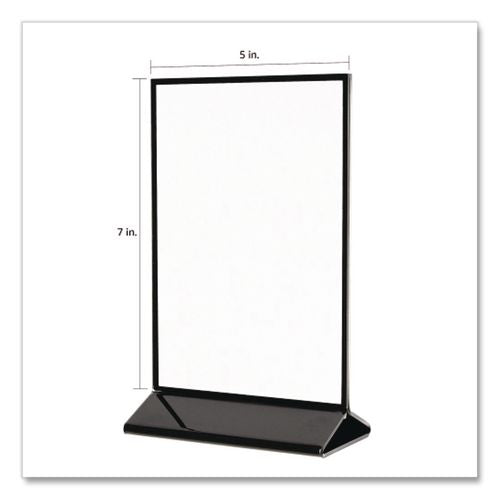 Image of deflecto® 4429 Tabletop Sign and Menu Holder, 5 x 7 Insert, Clear with Black Frame