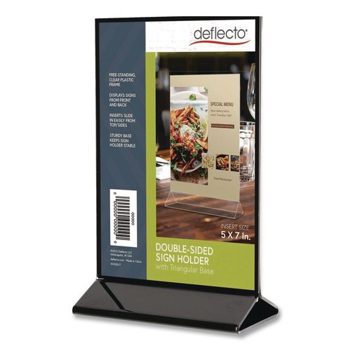 Image of deflecto® 4429 Tabletop Sign and Menu Holder, 5 x 7 Insert, Clear with Black Frame