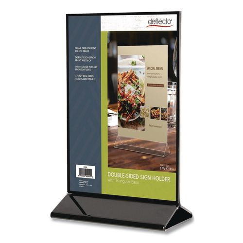 Image of deflecto® 4430 Tabletop Sign and Menu Holder, 8.5 x 11 Insert, Clear with Black Frame