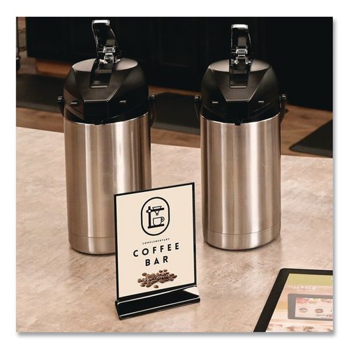 Image of deflecto® 4430 Tabletop Sign and Menu Holder, 8.5 x 11 Insert, Clear with Black Frame