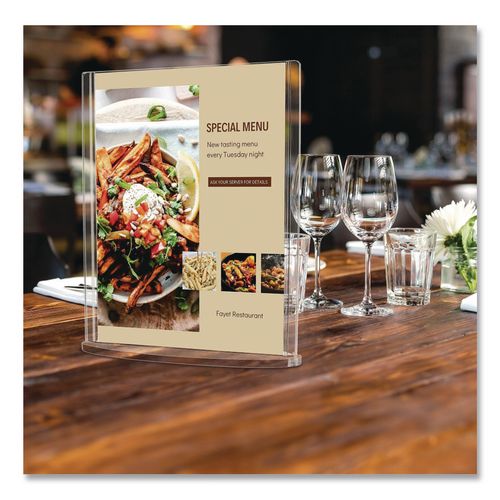 Image of deflecto® 4432 Tabletop Sign and Menu Holder, 8.5 x 11 Insert, Clear