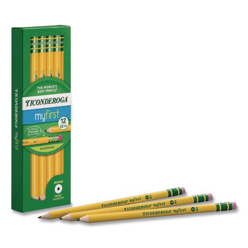 Image of Ticonderoga® X33312 My First Woodcase Pencil With Eraser, Hb (#2), Black Lead, Yellow Barrel, Dozen