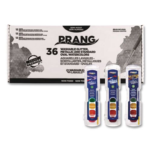Image of Prang® X80519 Semi-Moist Washable Watercolor Classic, Glitter And Metallic Master Pack, 8 Assorted Colors, Palette Tray, 36 Sets/carton