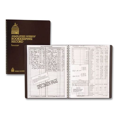 Image of Dome® 600 Simplified Weekly Bookkeeping Record, 4 Column Format, Brown Cover, 11 X 8.5 Sheets, 128 Sheets/book