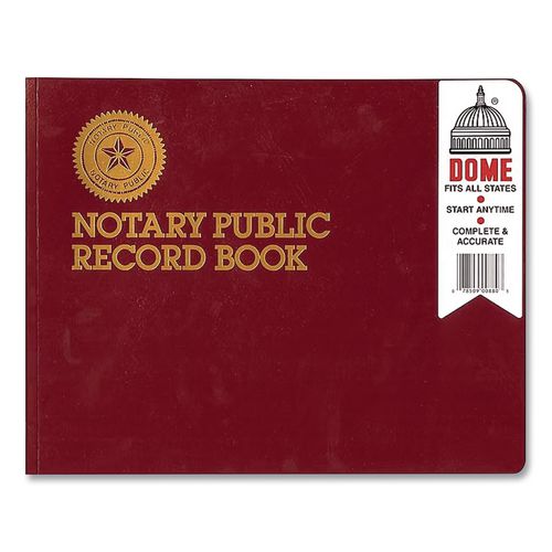 Image of Dome® 880 Notary Public Record Book, 10 Column Format, Maroon Cover, 10.5 X 8.25 Sheets, 32 Sheets/book