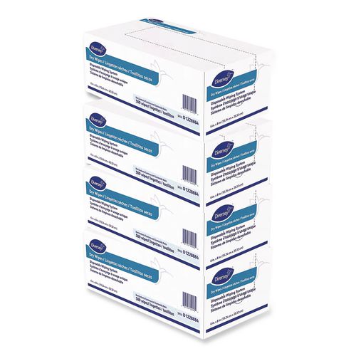 Image of Diversey D1228884 Dry Wipe Disposable Wiping System, 1-Ply, 6 x 8, Unscented, White, 500/Box, 4 Boxes/Carton