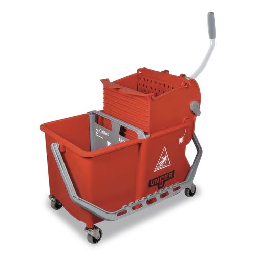 Image of Unger® COMSR Side-Press Restroom Mop Dual Bucket Combo, 4 Gal, Plastic, Red