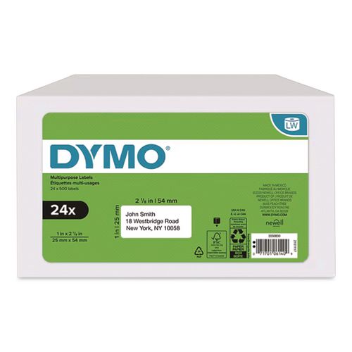 Image of DYMO® 2050830 LW Multipurpose Labels, 1" x 2.13", White, 500 Labels/Roll, 24 Rolls/Box