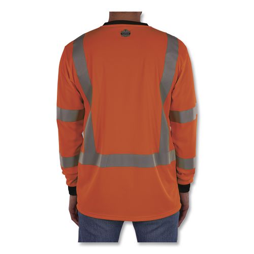 Image of ergodyne® 22225 GloWear 8369BK Class 3 Essential Hi-Vis Long Sleeve T-Shirt with Black Bottom, X-Large, Orange