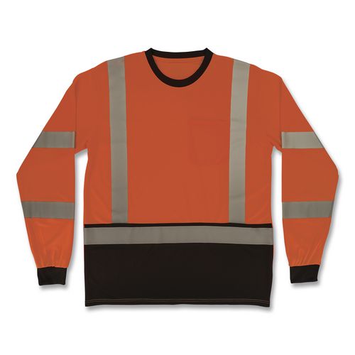 Image of ergodyne® 22225 GloWear 8369BK Class 3 Essential Hi-Vis Long Sleeve T-Shirt with Black Bottom, X-Large, Orange