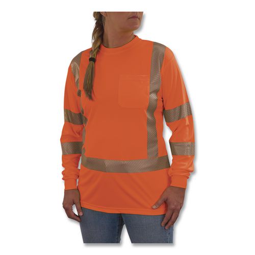 Image of ergodyne® 22367 GloWear 8387 Class 3 Women's Performance Hi-Vis Long Sleeve T-Shirt, 3X-Large, Orange