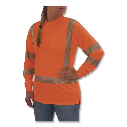 Image of ergodyne® 22367 GloWear 8387 Class 3 Women's Performance Hi-Vis Long Sleeve T-Shirt, 3X-Large, Orange