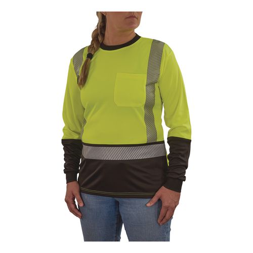 Image of ergodyne® 22336 GloWear 8278BK Class 2 Women's Performance Hi-Vis Long Sleeve T-Shirt with Black Bottom, 2X-Large, Lime