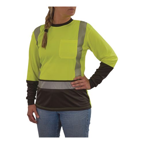 Image of ergodyne® 22336 GloWear 8278BK Class 2 Women's Performance Hi-Vis Long Sleeve T-Shirt with Black Bottom, 2X-Large, Lime