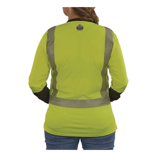 Image of ergodyne® 22336 GloWear 8278BK Class 2 Women's Performance Hi-Vis Long Sleeve T-Shirt with Black Bottom, 2X-Large, Lime