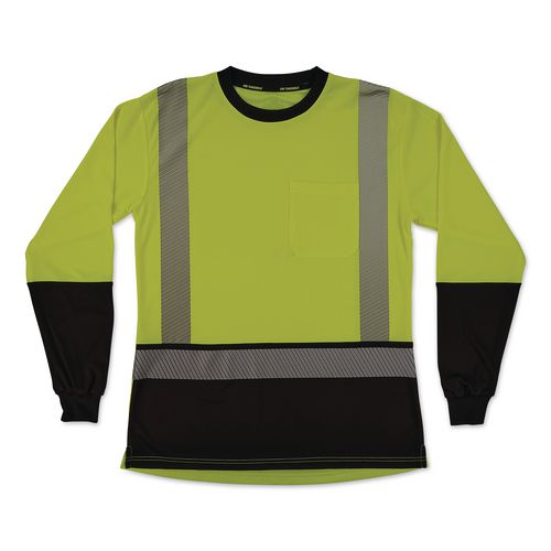 Image of ergodyne® 22336 GloWear 8278BK Class 2 Women's Performance Hi-Vis Long Sleeve T-Shirt with Black Bottom, 2X-Large, Lime