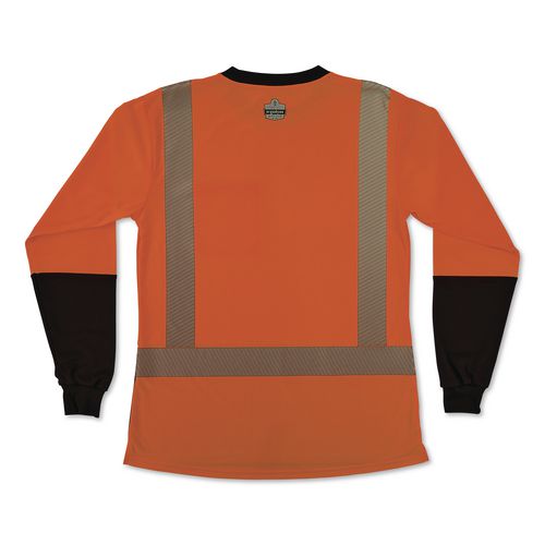 Image of ergodyne® 22341 GloWear 8278BK Class 2 Women's Performance Hi-Vis Long Sleeve T-Shirt with Black Bottom, X-Small, Orange