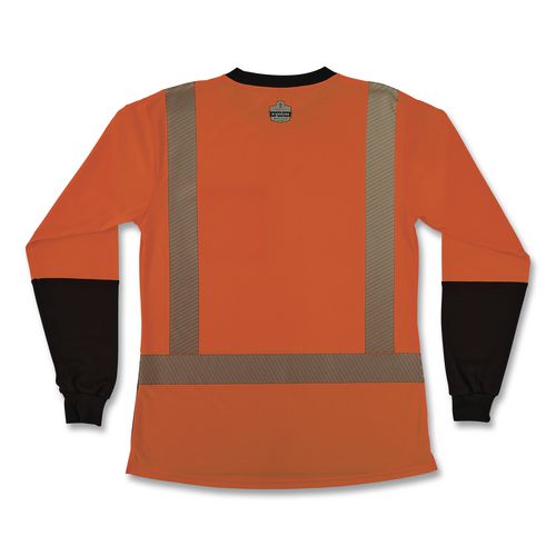 Image of ergodyne® 22342 GloWear 8278BK Class 2 Women's Performance Hi-Vis Long Sleeve T-Shirt with Black Bottom, Small, Orange