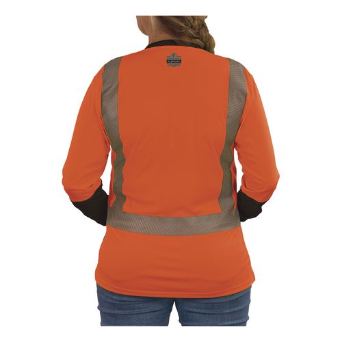 Image of ergodyne® 22342 GloWear 8278BK Class 2 Women's Performance Hi-Vis Long Sleeve T-Shirt with Black Bottom, Small, Orange