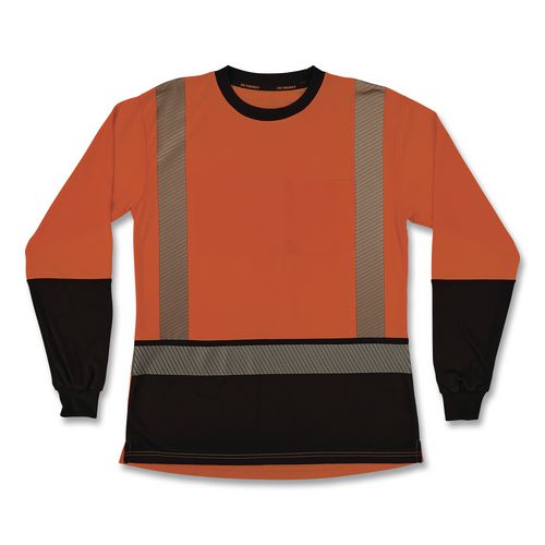 Image of ergodyne® 22342 GloWear 8278BK Class 2 Women's Performance Hi-Vis Long Sleeve T-Shirt with Black Bottom, Small, Orange