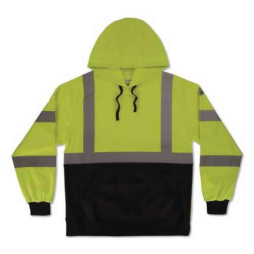 Image of ergodyne® 22877 GloWear 8311BK Class 3 Essential Hi-Vis Hooded Sweatshirt with Black Bottom, 3X-Large, Lime
