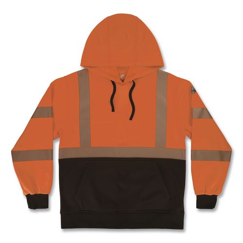Image of ergodyne® 22985 GloWear 8317BK Class 3 Performance Hi-Vis Hooded Sweatshirt with Black Bottom, X-Large, Orange