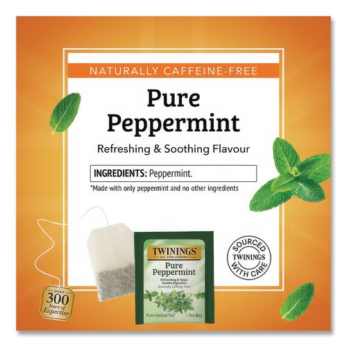 Image of TWININGS® TNA51724 Tea Bags, Pure Peppermint, 1.76 Oz, 25/box