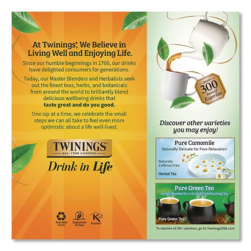 Image of TWININGS® TNA51724 Tea Bags, Pure Peppermint, 1.76 Oz, 25/box