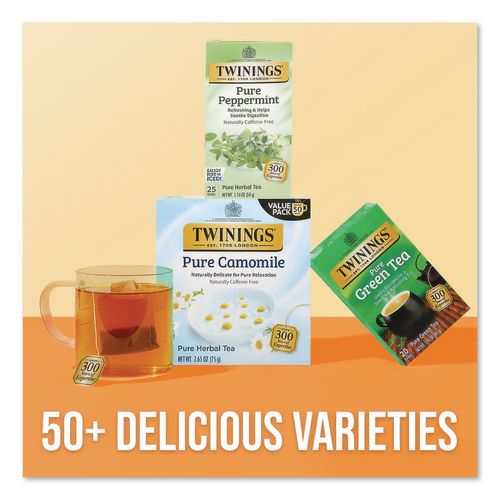 Image of TWININGS® TNA51724 Tea Bags, Pure Peppermint, 1.76 Oz, 25/box