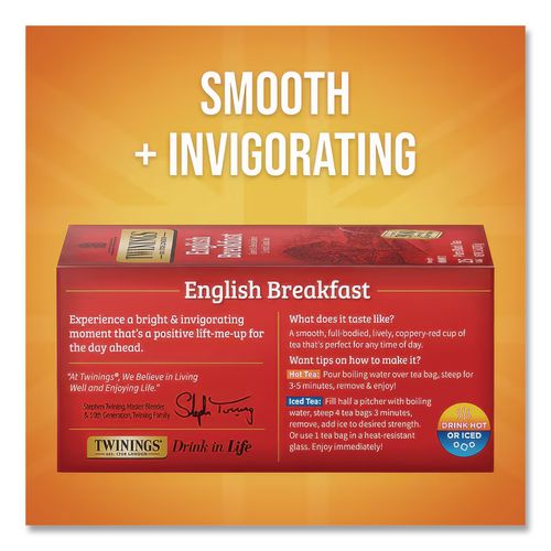 Image of TWININGS® TNA51726 Tea Bags, English Breakfast, 1.76 Oz, 25/box