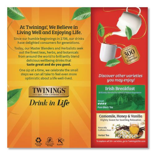 Image of TWININGS® TNA51726 Tea Bags, English Breakfast, 1.76 Oz, 25/box