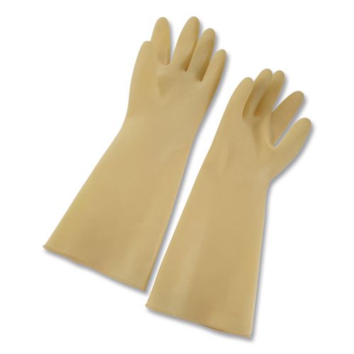 Image of AMBITEX® LSM6500 Pro L6500 Series Flock-Lined Latex Gloves, 12" Long, Small, Yellow, 12 Pairs